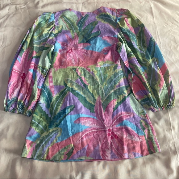 Farm Rio- BEACH VIBE LINEN BLEND CUTOUT DRESS In Blue Size Medium Palm Trees - Picture 6 of 11